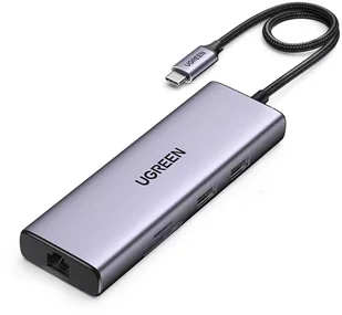 UGREEN Czytnik kart 9w1 wielofunkcyjny HUB USB Typ C - 2x USB 3.2 Gen 1 / 1x USB 2.0 / 2x HDMI 4K 60Hz / SD i TF / USB Typ C PD 100W / Ethernet RJ45 szary (90119 CM490) 90119 CM490 - Kable - miniaturka - grafika 1