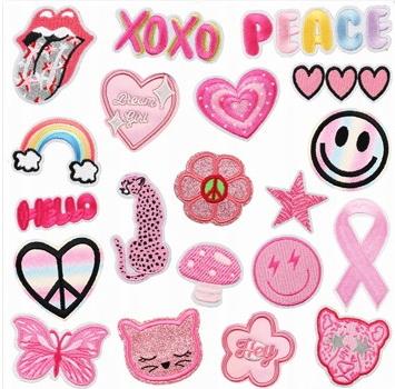 Różowe Naszywki Na Plecak Odzież Haft Termo 21szt