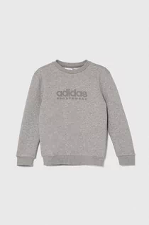 Bluzy dla dziewczynek - adidas bluza dziecięca kolor szary z nadrukiem - grafika 1