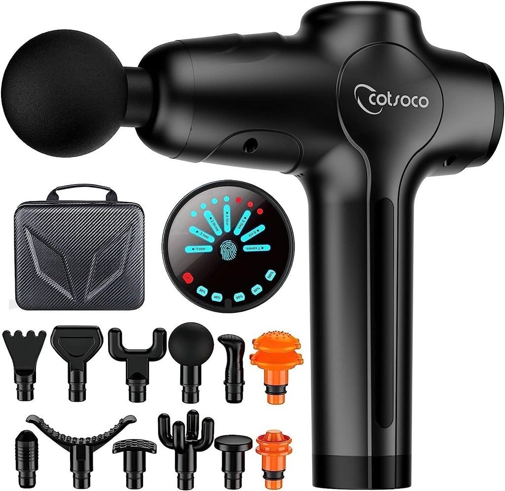 MASAŻER PISTOLET Cotsoco masaż mięśni PREMIUM dotykowy LCD 3000mAh + WALIZKA