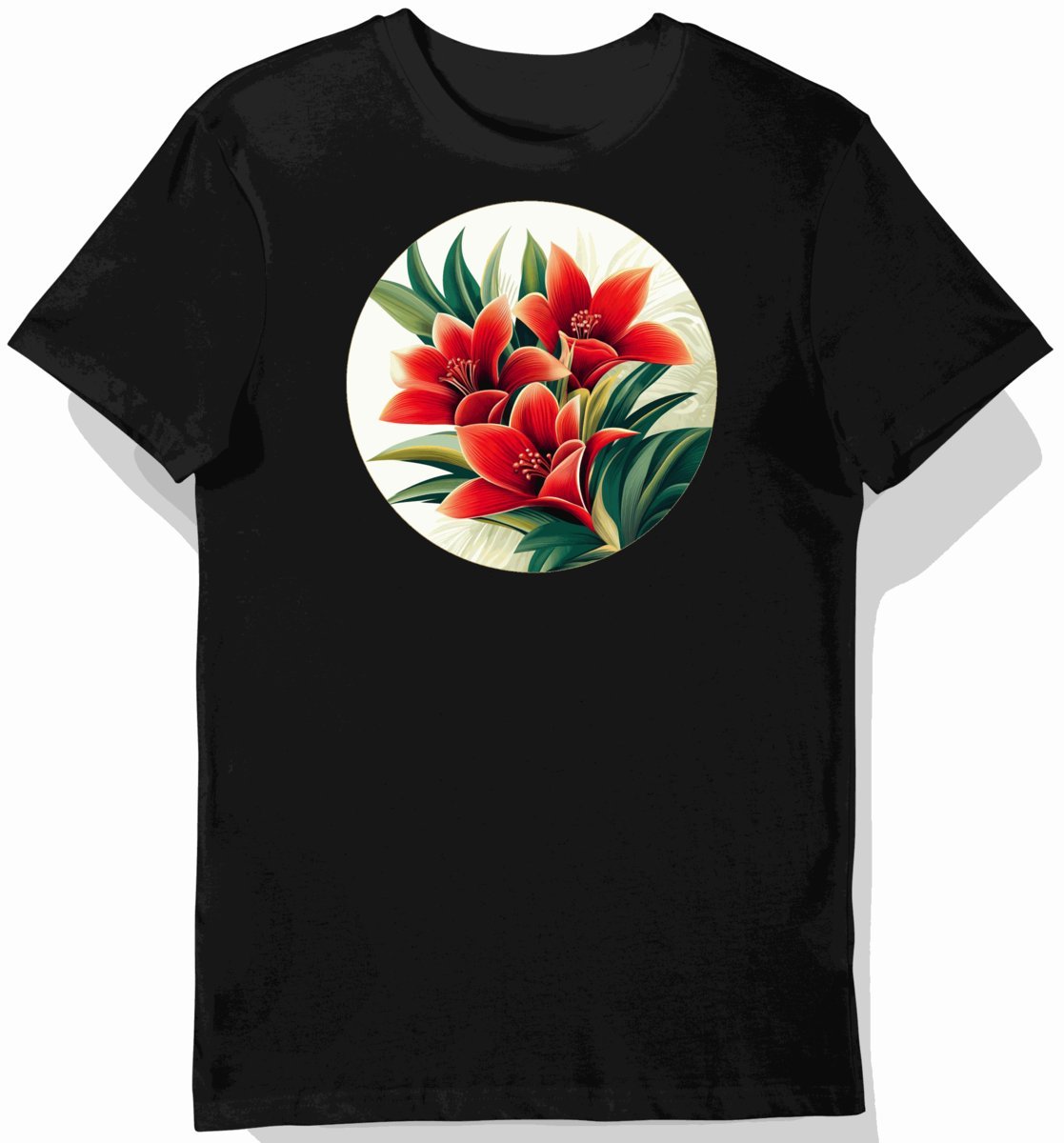 Koszulka męska czarna z nadrukiem tropikalnych kwiatów czerwieni XL