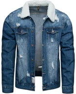 Kurtki męskie - Kurtka męska jeans niebieska z futerkiem Recea - miniaturka - grafika 1