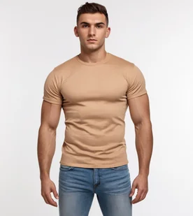 T-shirt premium bawełniany beżowy Recea - Koszulki męskie - miniaturka - grafika 1