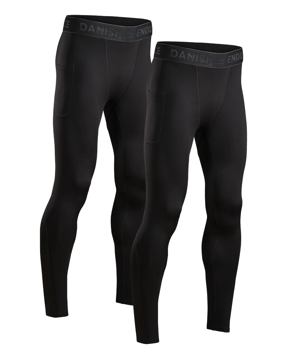 DANISH ENDURANCE Spodnie Kompresyjne Męskie, Legginsy Sportowe, Termoaktywne, 2-Pack