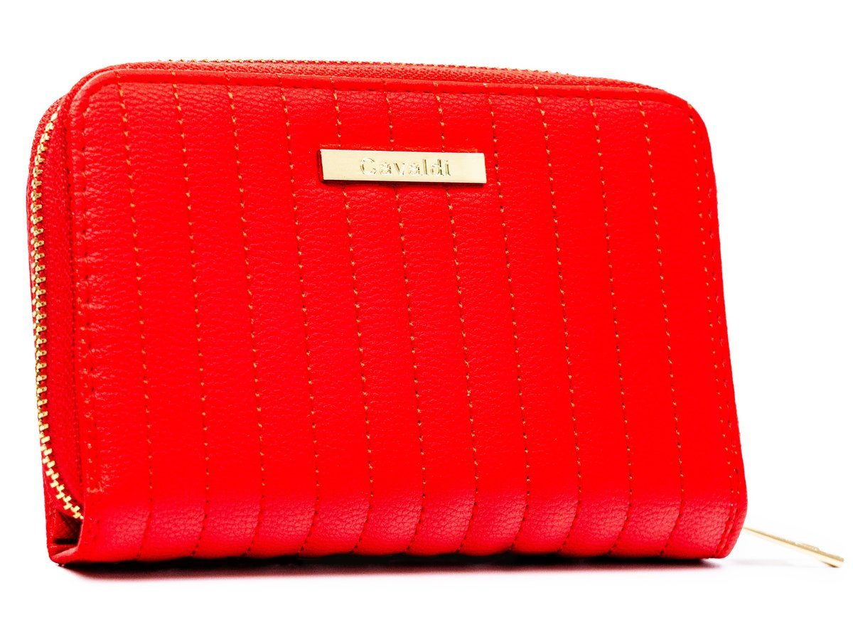 Czerwony portfel damski 4U CAVALDI średniej wielkości portmonetka na zatrzask i suwak karty