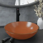 Umywalki - Lumarko Umywalka łazienkowa z kranem i korkiem, brąz, szkło hartowane 3098455 VIDAXL - miniaturka - grafika 1