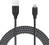Kable USB - Aukey Kabel nylonowy USB-A do MicroUSB 2.0, QC, 12W, 2m, czarno-biały - miniaturka - grafika 1