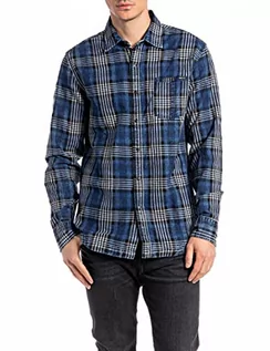 Koszule męskie - Replay Męska koszula z długim rękawem z bawełny, 010 Multicolour, XXL - grafika 1
