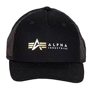 Czapki damskie - Alpha Industries Męska czapka z daszkiem Alpha Label Trucker Cap Foil Print, czarna, rozmiar uniwersalny - grafika 1