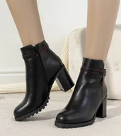 Botki damskie - Czarne botki ocieplane na słupku Murray-40 - miniaturka - grafika 1