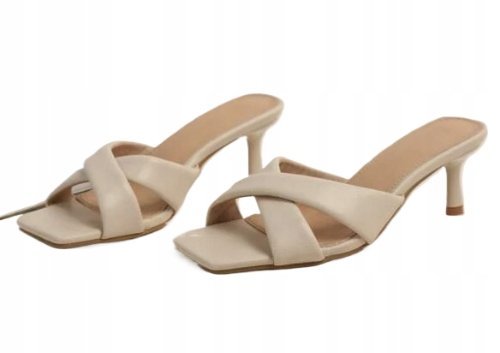 Damskie Beżowe Klapki na Obcasie Gładkie 39 V7k