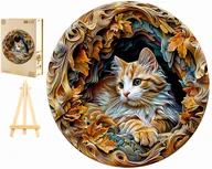 Puzzle - PUZZLE DREWNIANE DUŻE 300 ELEMENTÓW KOT 3D WITRAŻ W DREWNIANYM PUDEŁKU - miniaturka - grafika 1