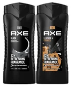 Żele pod prysznic dla mężczyzn - Axe, Żel pod prysznic MIX Leather & Cookies + Black, 2x400ml - miniaturka - grafika 1