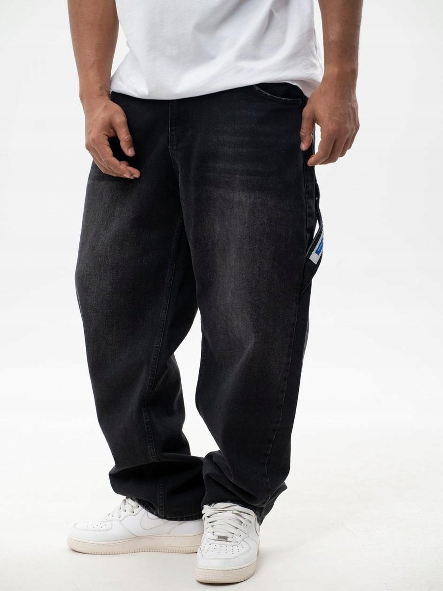 Spodnie Jeansowe SUPER BAGGY 6 KIESZENI Cargo Męskie Czarne Jigga WEAR M