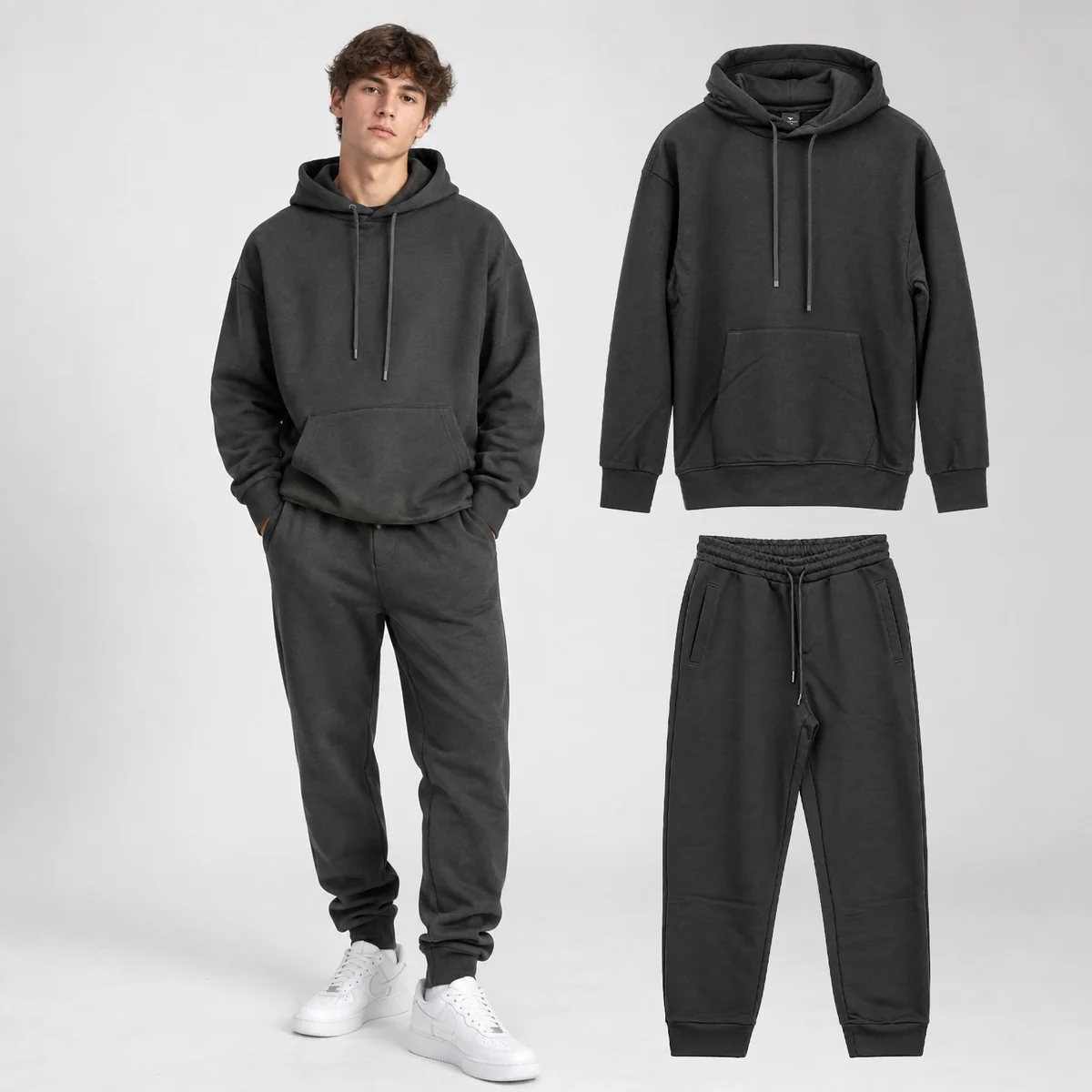 Komplet Dresowy Sportowy Bluza i Spodnie Dresowe Casual Antracyt M