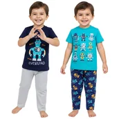 Piżamy chłopięce - ROBOTY Piżama chłopięca z długimi spodniami, krótki rękaw, BAWEŁNIANA, komplet 2szt. 2-3 lata 98cm - sarcia.eu - miniaturka - grafika 1