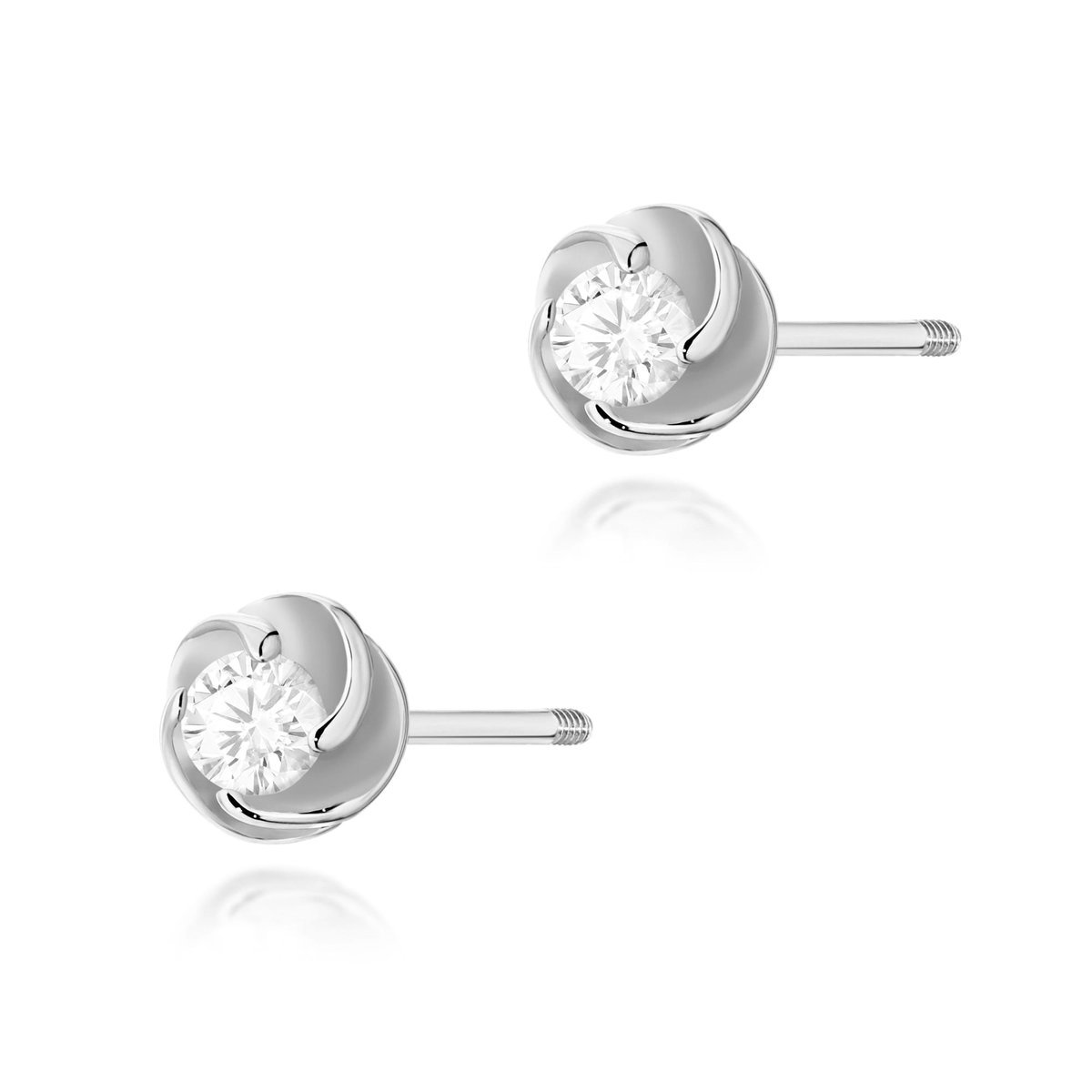 Złote kolczyki Diament 2 x 0,10ct białe złoto sztyft zakręcany pr. 585