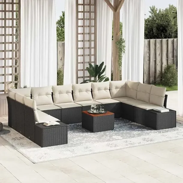 Zestaw Mebli Ogrodowych Modułowych, Rattan PE, Czarno-Biały, 55x55x37 cm
