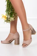 Sandały damskie - Beżowe sandały skórzane na ozdobnym słupku z zakrytą piętą PRODUKT POLSKI Casu 2325-Z - miniaturka - grafika 1