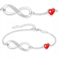 Bransoletki - Bransoletka Srebrna Rubinowe Serce z Nieskończonością Cyrkonie SREBRO 925 - miniaturka - grafika 1