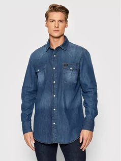 Koszule męskie - Wrangler Koszula jeansowa Workshirt W5D1AK725 Niebieski Regular Fit - grafika 1