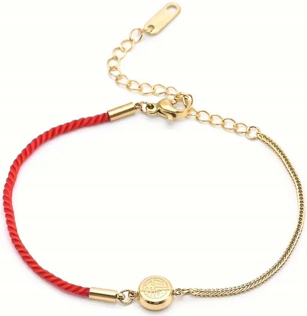 Złota Bransoletka z Czerwonym Sznurkiem Szlachetna