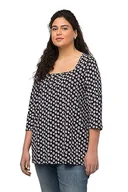 Koszulki i topy damskie - Ulla Popken Damska koszulka z falbankami z wycięciem Carre i nadrukiem w kropki, koszulka A-line, czarny, 42/44 - miniaturka - grafika 1