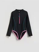 Stroje kąpielowe dla dziewczynek - Reserved - Strój kąpielowy z długim rękawem - czarny - miniaturka - grafika 1