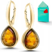 Kolczyki - Kolczyki z bursztynem srebrne pozłacane złote angielskie zapięcie 925 - miniaturka - grafika 1
