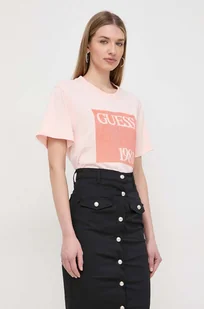 Guess t-shirt bawełniany damski kolor różowy - Koszulki sportowe damskie - miniaturka - grafika 1