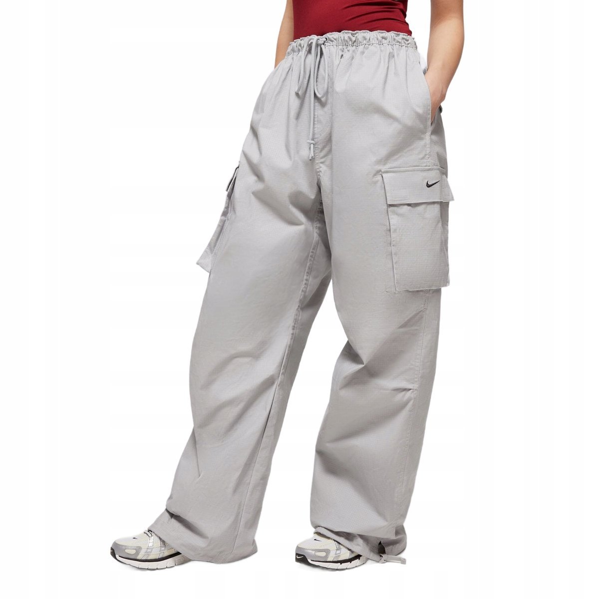 NIKE SZARE SPODNIE DRESOWE BAGGY Z KIESZENIAMI BOJÓWKI M OPA