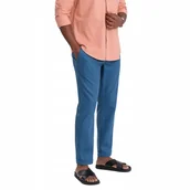 Spodnie męskie - Spodnie podwijane chino z dodatkiem lnu niebieski denim V5 OM-PACP-0198 XXL - miniaturka - grafika 1