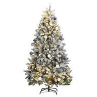 Choinki - vidaXL Sztuczna choinka na zawiasach, 300 lampek LED i bombki, 300 cm - miniaturka - grafika 1