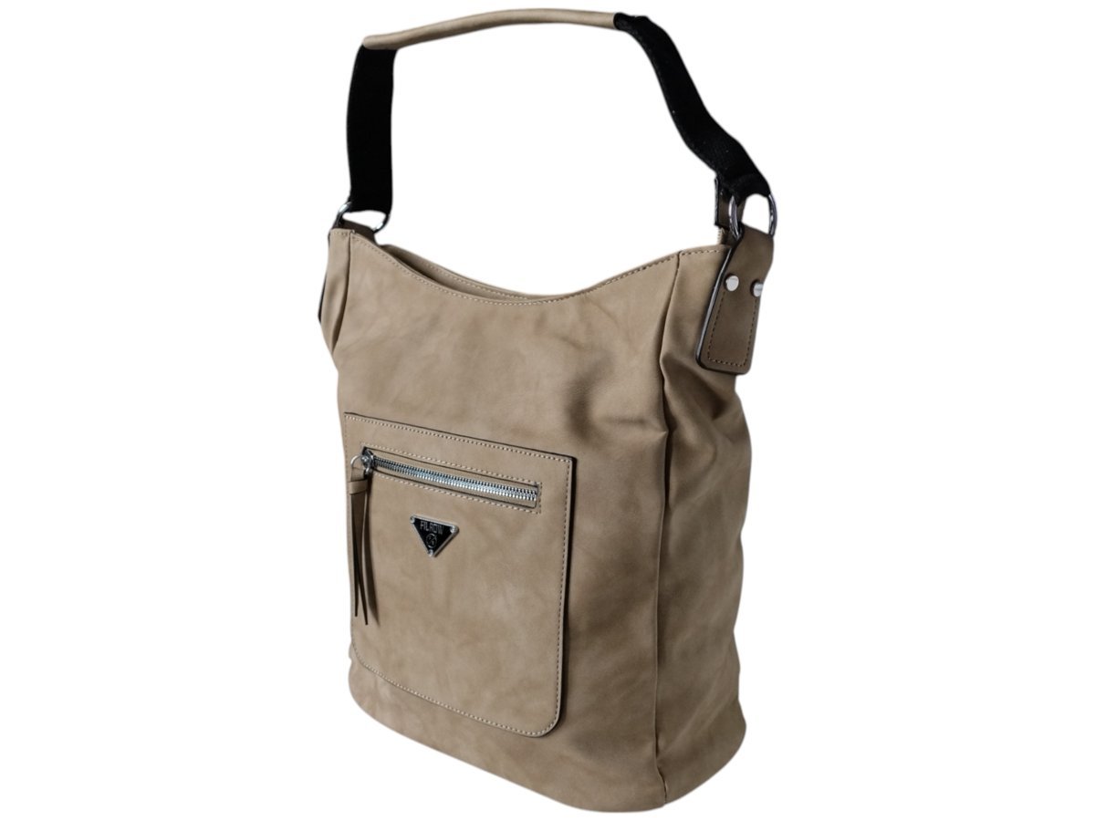 Beżowa Torebka Shopper Duża Na Ramię, Styl Miejski, Przegroda Zamek