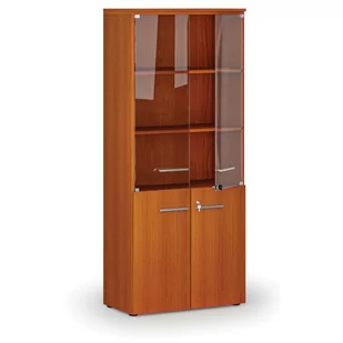 Szafa biurowa kombinowana PRIMO WOOD z drzwiami drewnianymi i szklanymi, 1781 x 800 x 420 mm, wiśnia - Szafy biurowe - miniaturka - grafika 1
