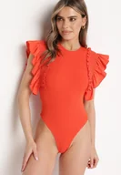 Body - Pomarańczowe Bawełniane Body z Rękawami z Falbanek Zapinane na Napy Gilines - miniaturka - grafika 1