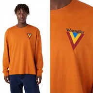Koszulki męskie - Wrangler CHEST LOGO TEE Nutmeg LUŹNA BRĄZOWA KOSZULKA DŁUGI RĘKAW LOGO M - miniaturka - grafika 1