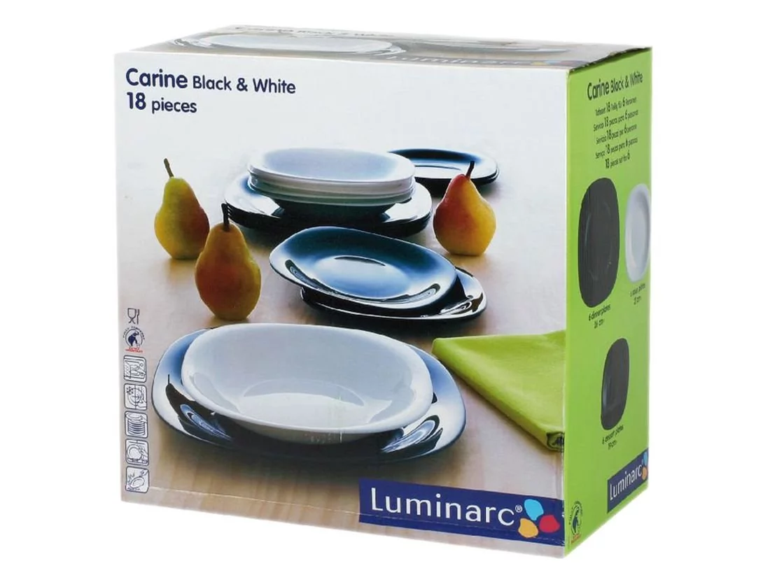 Komplet obiadowy LUMINARC Carine, czarno-biały, 18 elementów