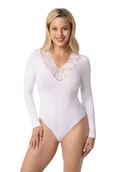 Komplety bielizny - Body damskie z długim rękawem i koronkowymi wstawkami ROSARIO białe  XL - miniaturka - grafika 1