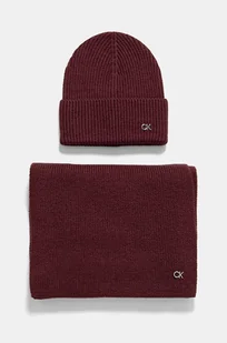 Calvin Klein czapka i szalik wełniany kolor bordowy K60K612621 - Czapki damskie - miniaturka - grafika 1
