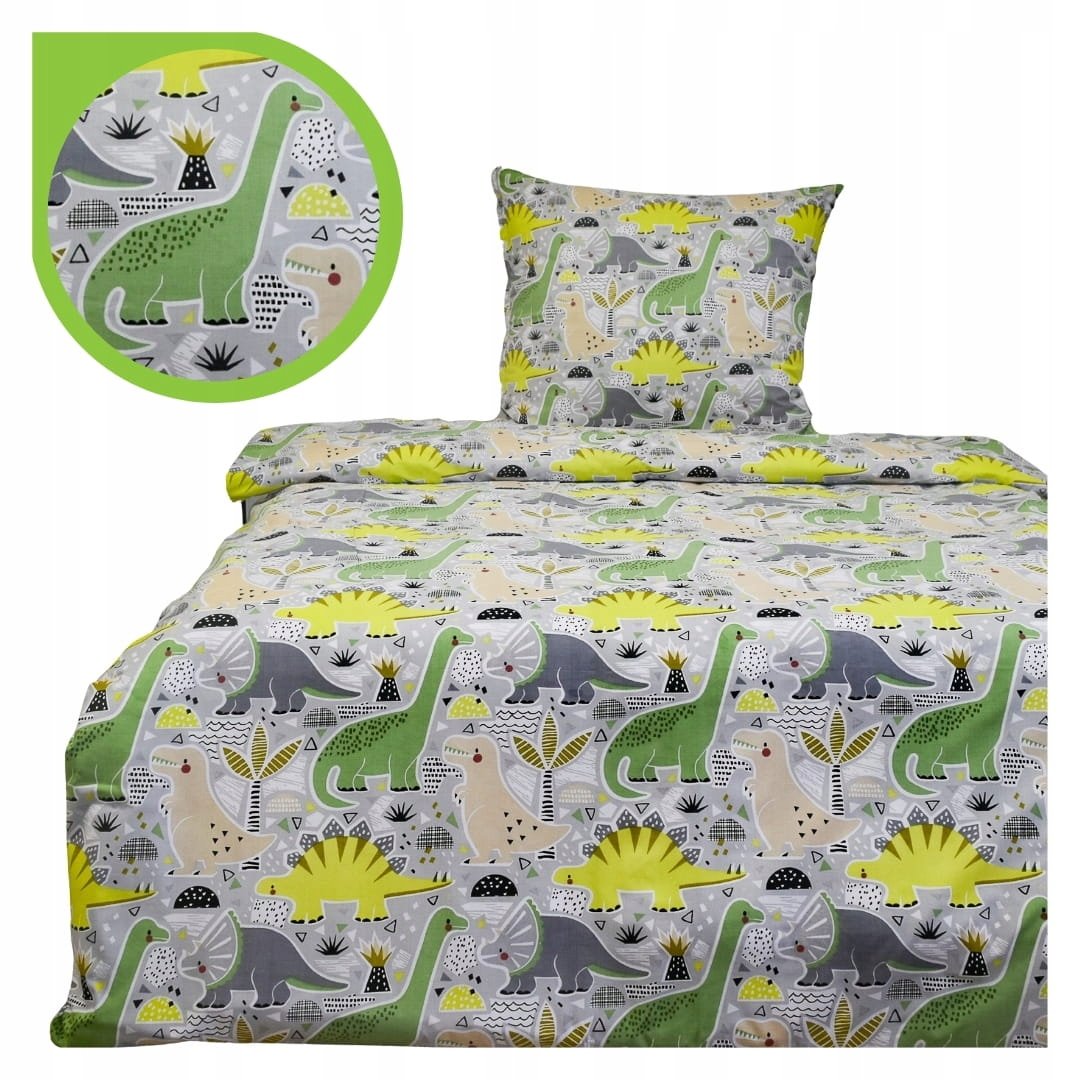 Pościel Dziecięca 140x200 1 x 70x80 Dinozaury Produkt Polski Bawełna