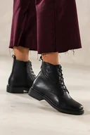 Botki damskie - Czarne botki skórzane damskie Sergio Leone na szerokim klocku ozdobna podeszwa sznurowane YG74827-H - miniaturka - grafika 1