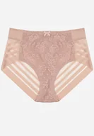 Majtki damskie - Różowe Majtki Figi z Wysokim Stanem Zdobione Koronką i Siateczką Helieth - miniaturka - grafika 1