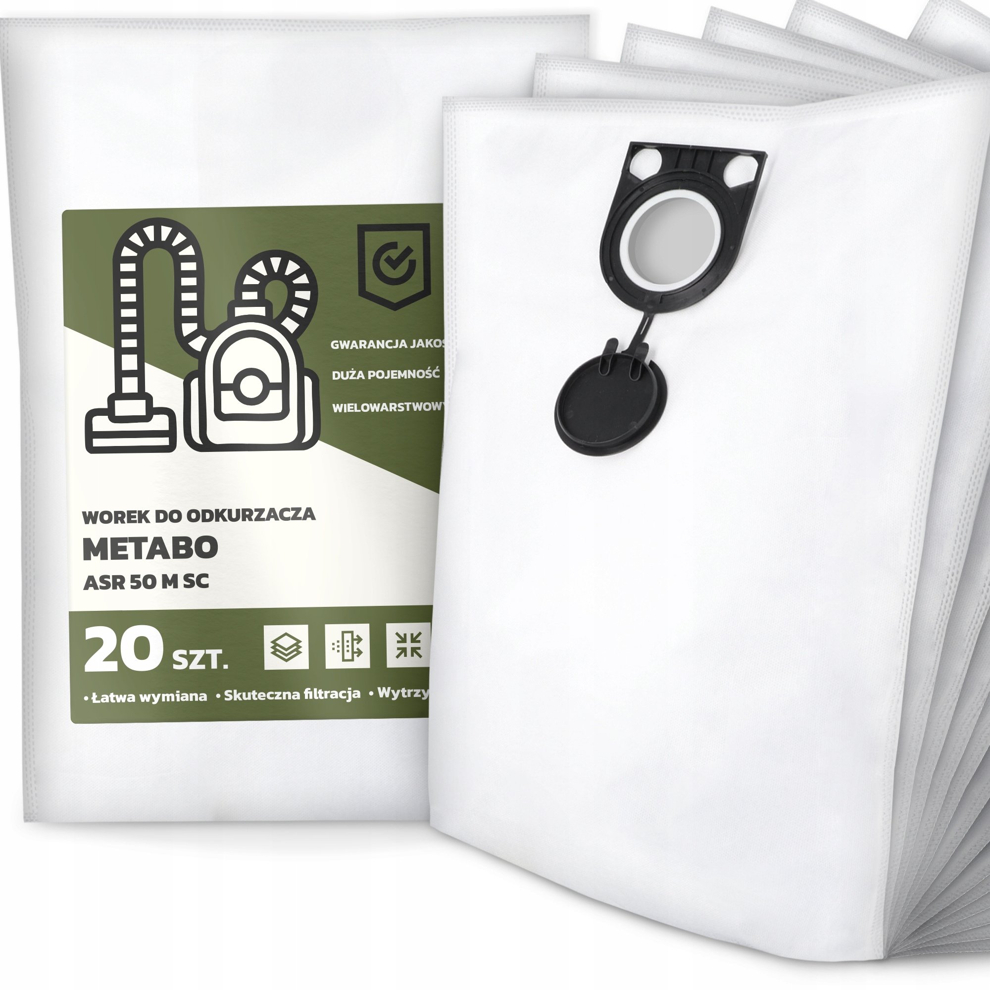 20x Worek do Odkurzacza Metabo Asr 50 M Sc Syntetyczny Pojemny Mocny G9