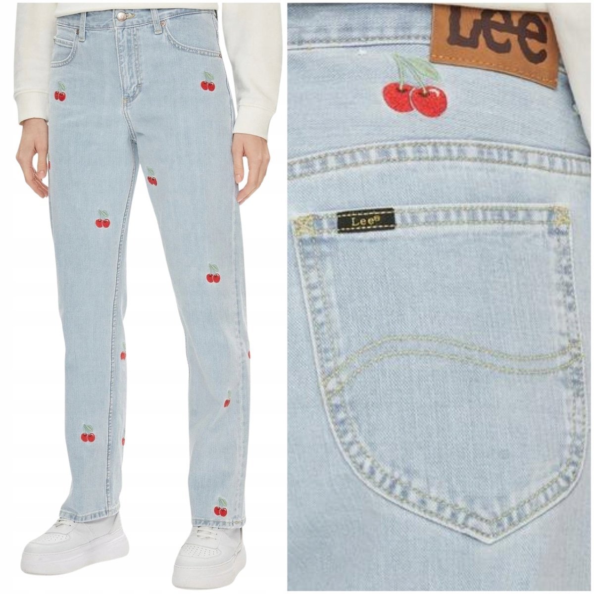Lee Rider Classic wysokie luźne damskie spodnie jeansowe haftowane W26 L33