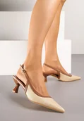 Sandały damskie - Beżowe Plecione Sandały Slingback na Obcasie Typu Kaczuszka Kosenela - miniaturka - grafika 1