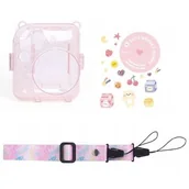 Paski, szelki, uprzęże foto - Futerał Etui Pokrowiec Case Do Fujifilm Fuji Instax Mini 12 + Naklejki I Kieszeń Na Zdjęcia / Jogurtowy Królik / Różowy Brokat - miniaturka - grafika 1