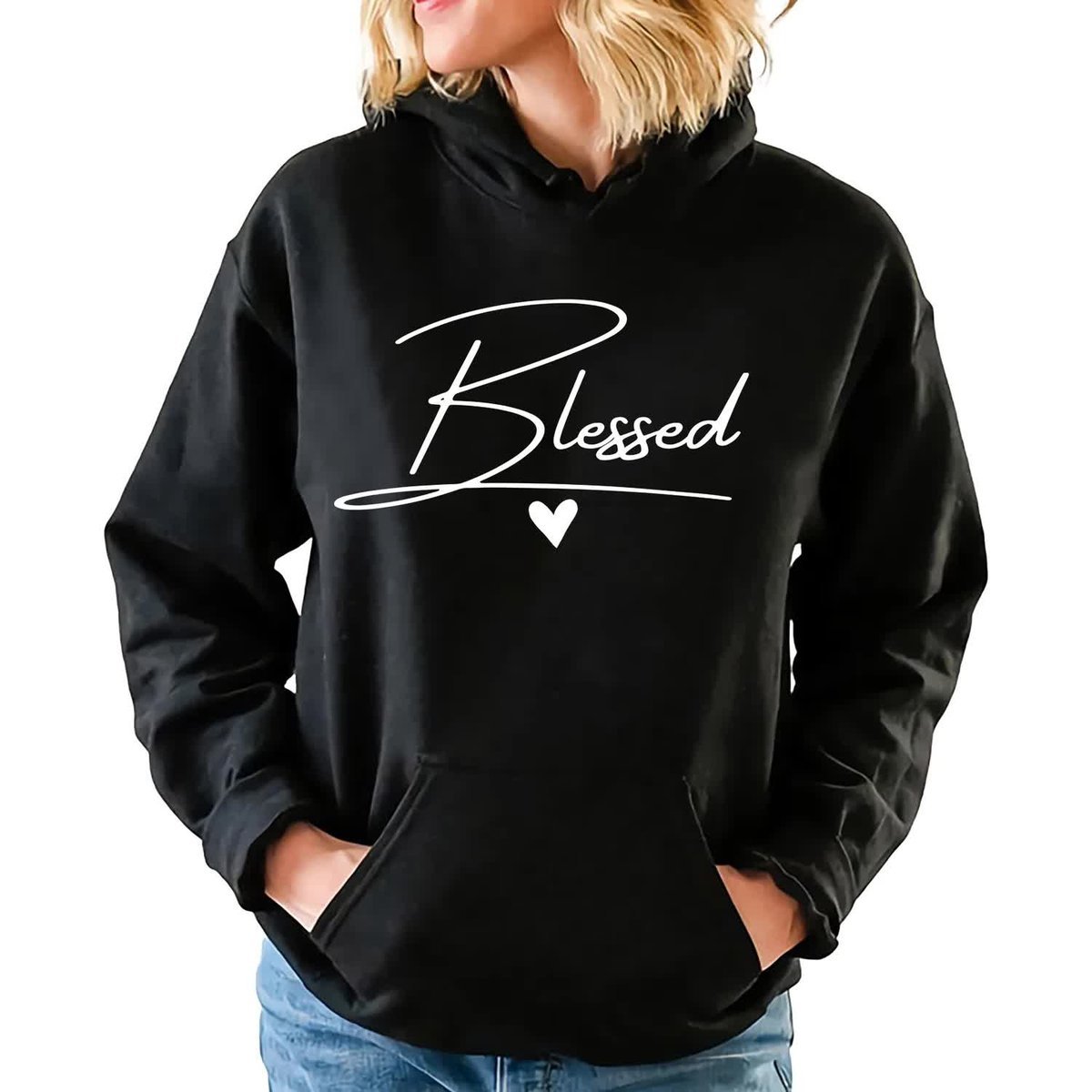 Bluza Damska Czarna Z Kapturem BLESSED Na Prezent Wzory Roz XL