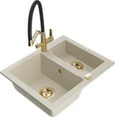 Zlewozmywaki z baterią - Mexen Carlos zlewozmywak granitowy 1,5-komorowy z baterią kuchenną Duo, beżowy - 6518-69-671701-57-G - miniaturka - grafika 1