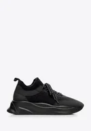 Półbuty męskie - Damskie sneakersy z ekoskóry i sztucznego futerka czarne - miniaturka - grafika 1